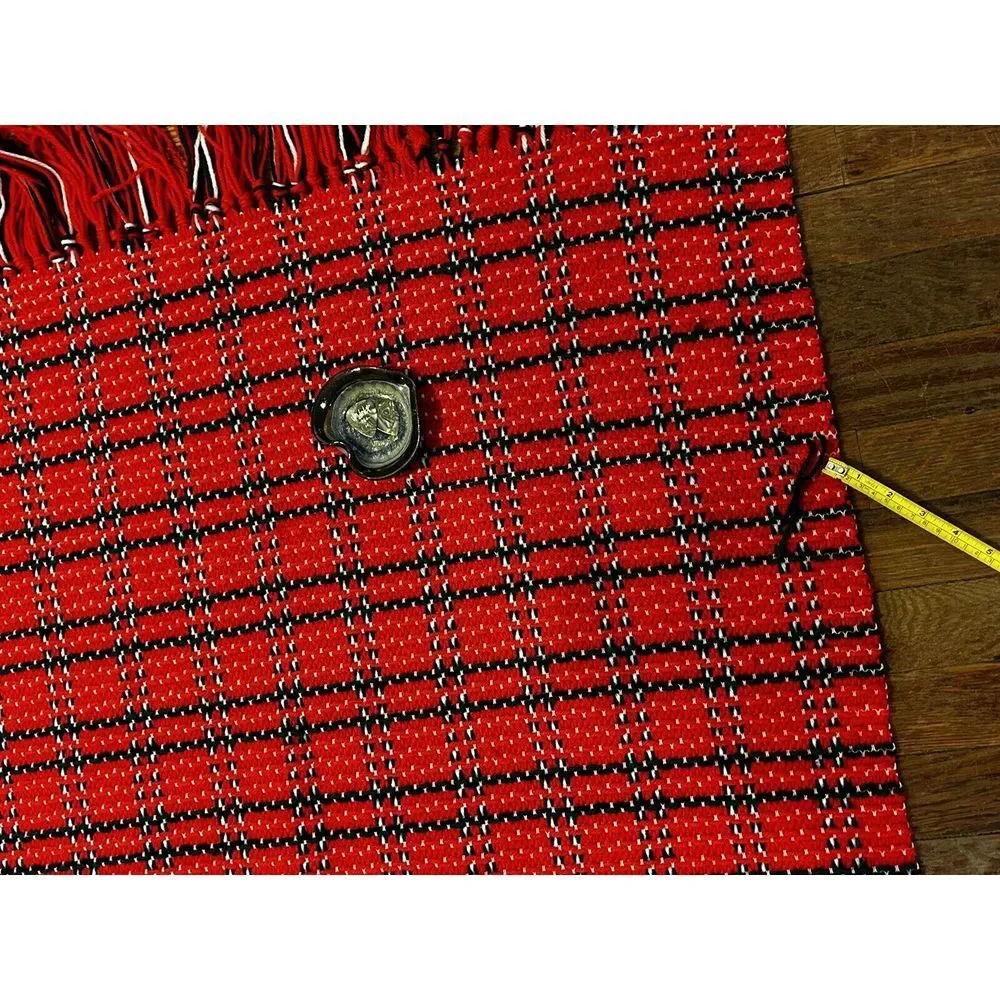 Vintage Handmade Red/White/Black Afghan Throw‎ Blanket Crochet 36
